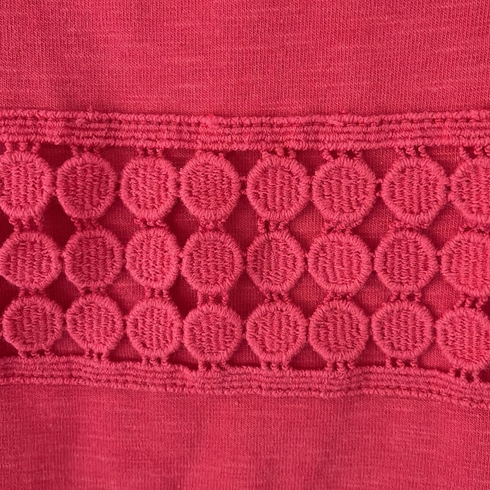 Talbots Long Sleeve Top Sz S Coral Red Crochet Stripe Detail - Picture 4 of 5